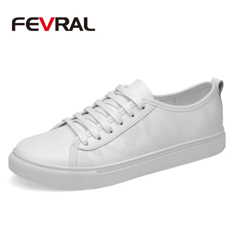 02 White FEVRAL/Новинка; сезон весна-осень; Мужская обувь; дышащая мужская повседневная обувь; Модная низкая Обувь На Шнуровке; обувь на плоской подошве; zapatillas hombre; размера плюс 38-46 - Цвет: 02 White