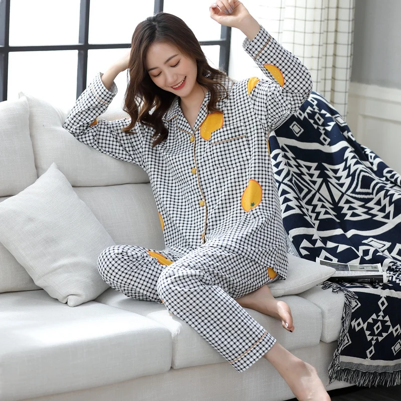 

2020 Autumn Winter Plus Size Long Sleeve Cotton Print Pajama Sets for Women Sleepwear Pyjamas Homewear Pijama Mujer Home Clothes