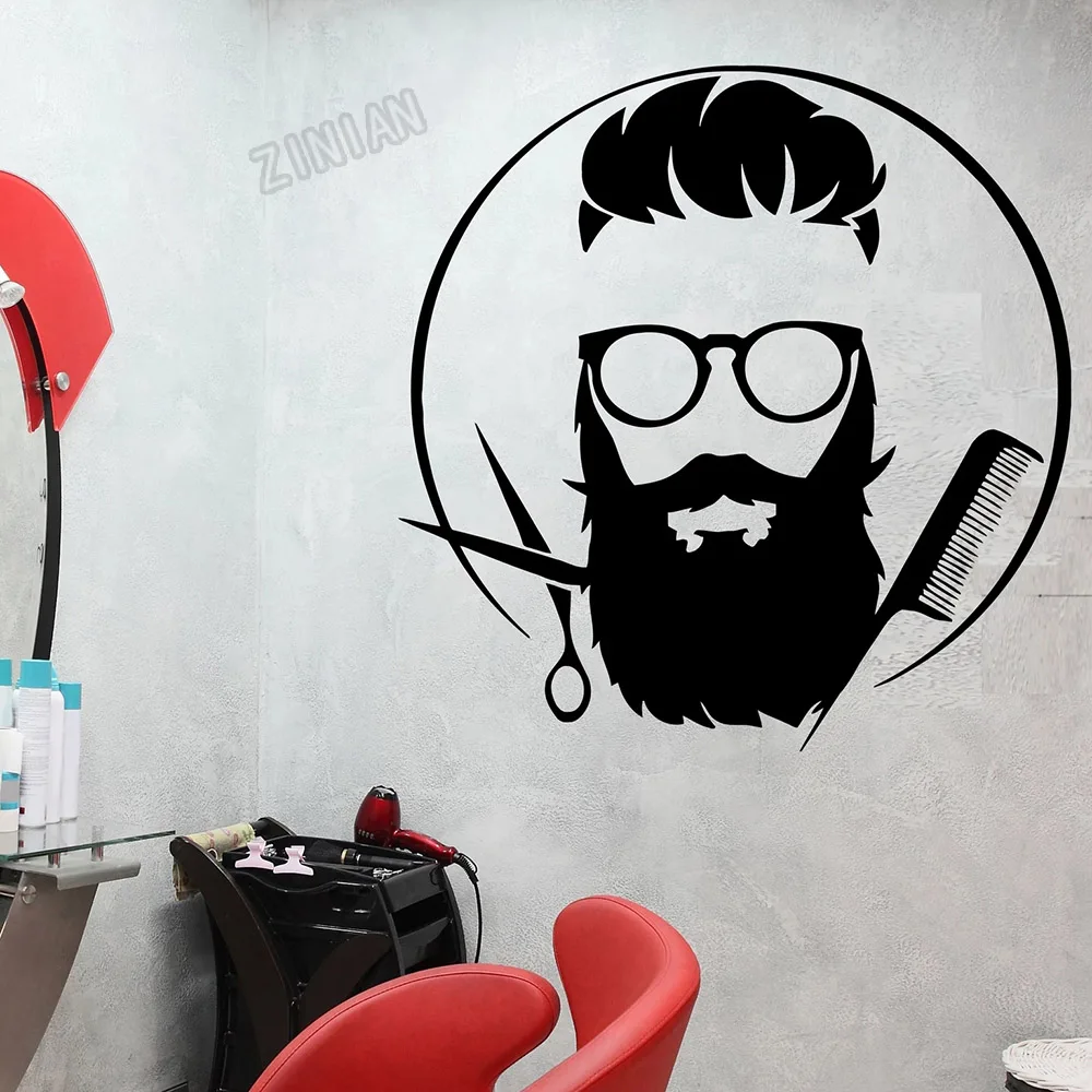 

Men's Barber Wall Decal Beard Haircut Hairstyle Vinyl Wall Sticker For Beauty Salon Fashion Style Wall Decals Decoration Y137