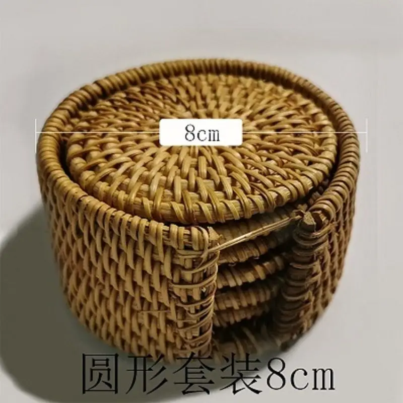 

6 Pieces Autumn Rattan Cup Pads With Storage Box Set Iron Pot Insulation Pad Purple Sand Kettle Coasters