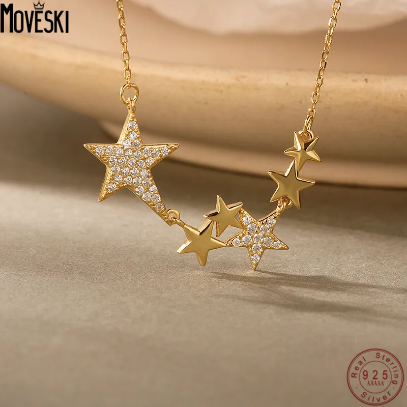 

MOVESKI 925 Sterling Silver Star Zircon Simple Necklace Women Trend Clavicle Chain Light Luxury Mature Temperament Jewelry