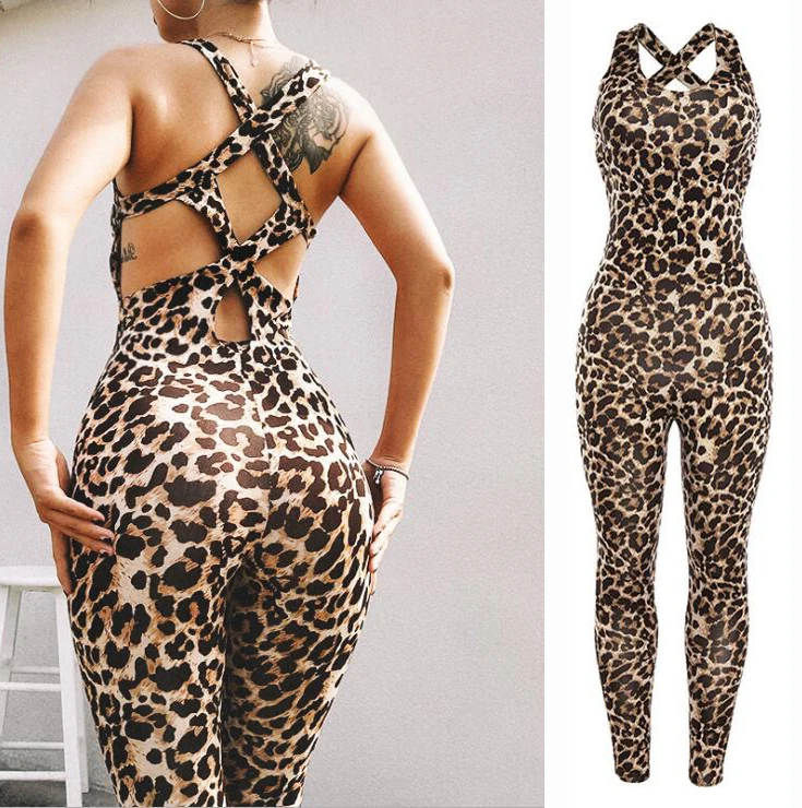 Женский Быстросохнущий комбинезон леопардовые штаны стрейч для фитнеса йоги