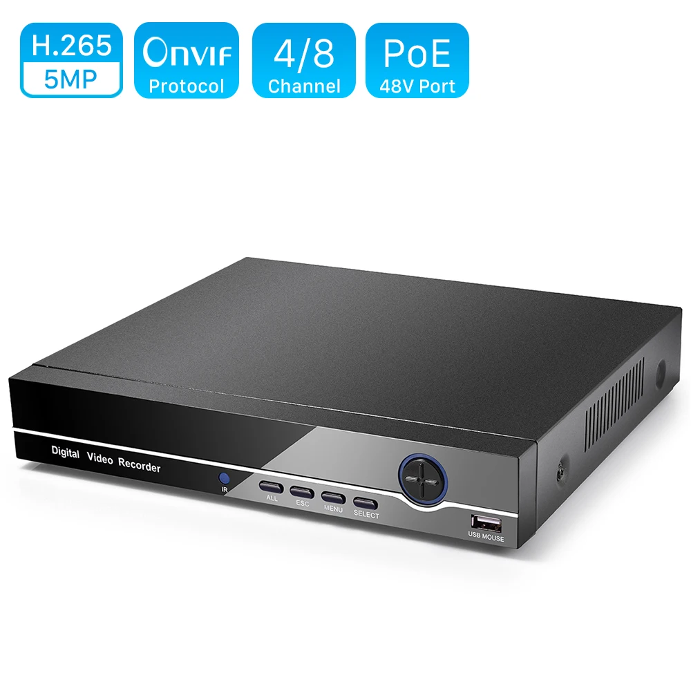 H.265 H.264 4CH 8CH CCTV NVR PoE 48 в 4*5 Мп/8*4 Мп, для наблюдения, безопасности, видео Регистраторы ONVIF IP Камера обнаружения движения PoE NVR P2P