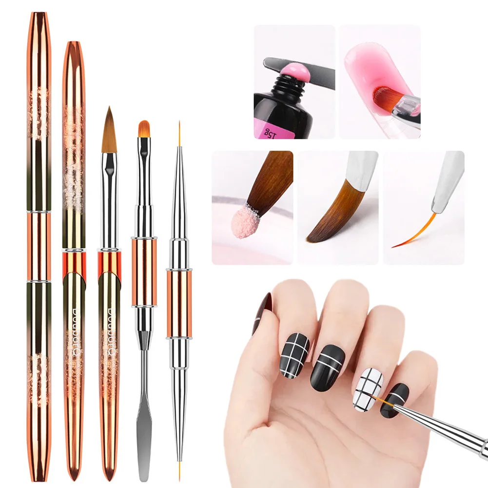 

Double-headed Nail Art Brush Pen color light therapy pen, double-headed steel push-pull line pen Reusable Salon Manicure Tools