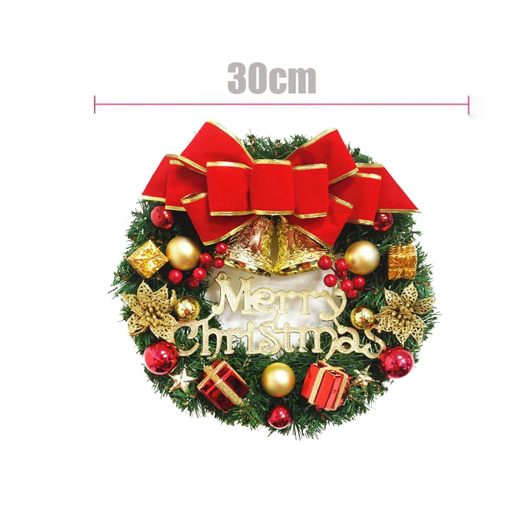 

30CM Bow Bell Christmas New Year Festival Decoration Christmas Garland Arrangement Ornament Wreath Decorative Wreath Round