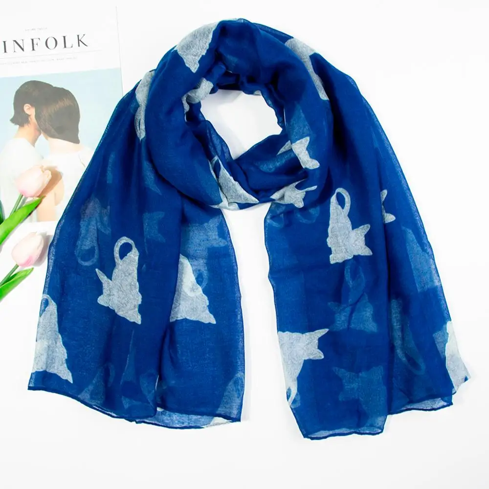 Женский шарф бандана в клетку платок женский зимний шифоновый с принтом кошки