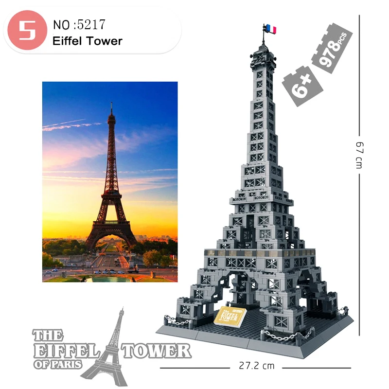 

Wange 5217 France Eiffel Tower Architecture Building Blocks Creative Model for Children Gifts Creator 10181