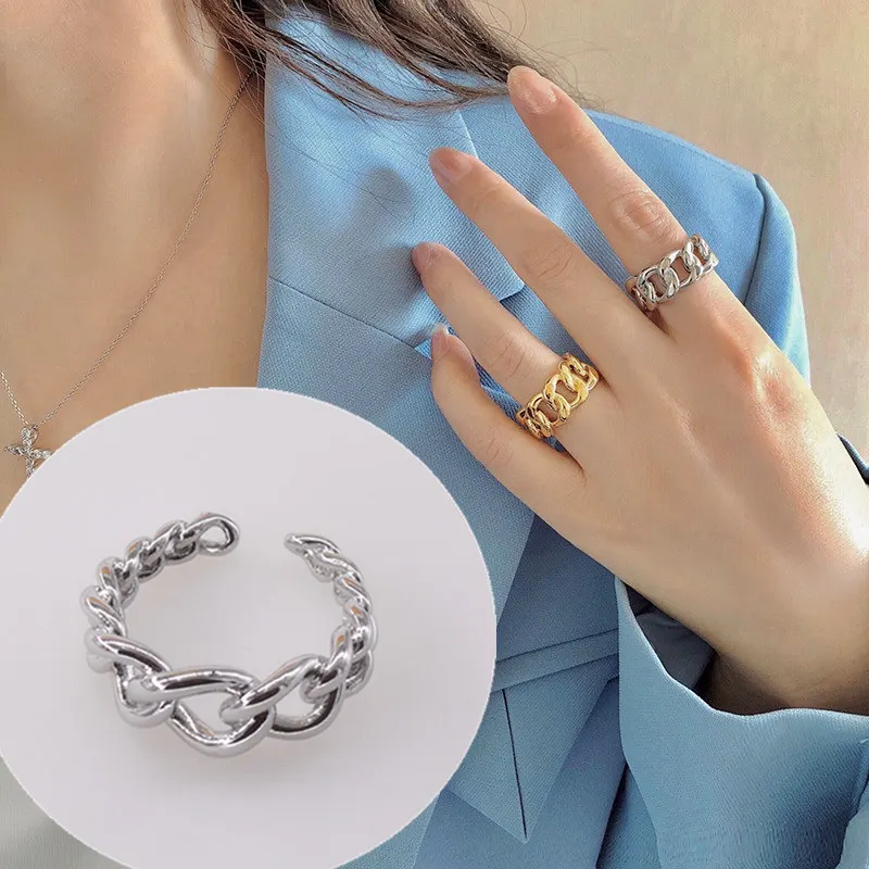 FFLACELL золотистые и серебристые кольца на крупной цепочке звено витые