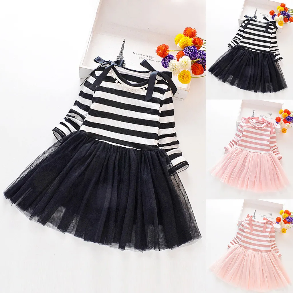 Осенне зимнее черное модное платье для девочек маленьких Новое комбинированное