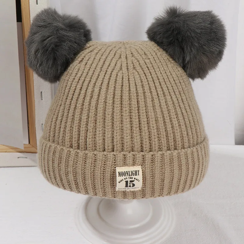 

Baby Beanies Hats Children Knitted Pompon Winter Autumn Cute Cap For Girls Boys Casual Solid Color Warm Girl Hat With Two Balls