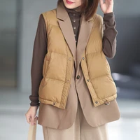 winter loose stitching suit down vest jacket female fashion personality 90 white duck down down jacket high quality down vest