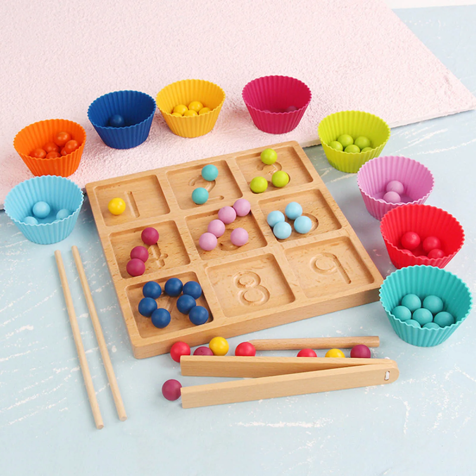 

Digital Tracing Board Montessori Educational Wooden Toys Color Sorting Clip Beads Games Fine Toys Sensory Puzzle Counting Toys