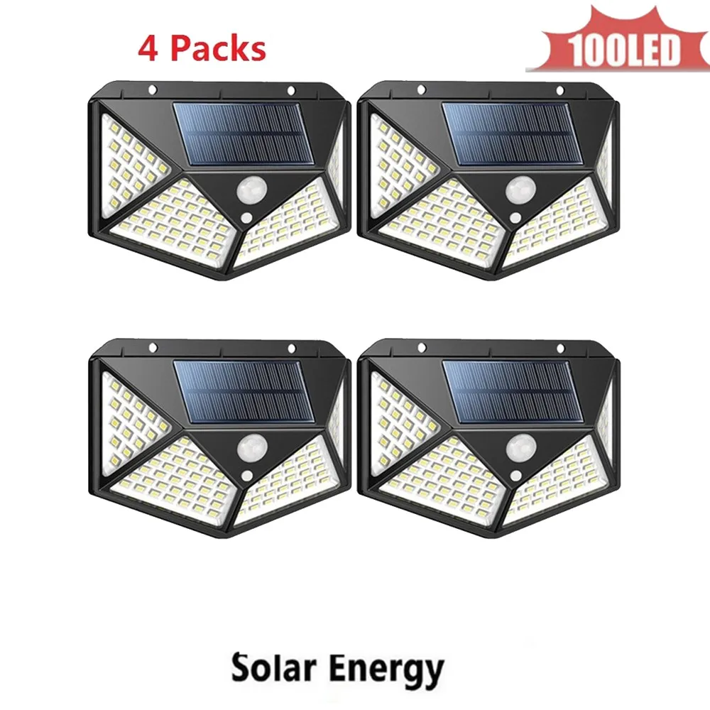 

1-4pcs 100LED Solar Street Light Auto PIR Motion Sensor Solar Garden Wall Lamp For Outdoor Waterproof Lighting 4 sided security