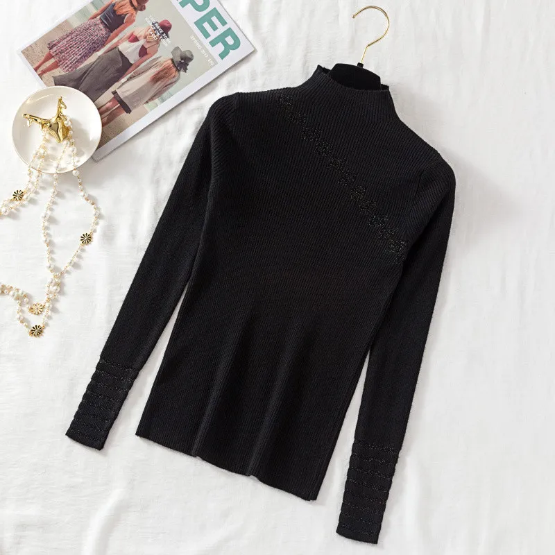 Новинка 2019 пуловеры с высоким воротником на осень свитер Женская облегающая