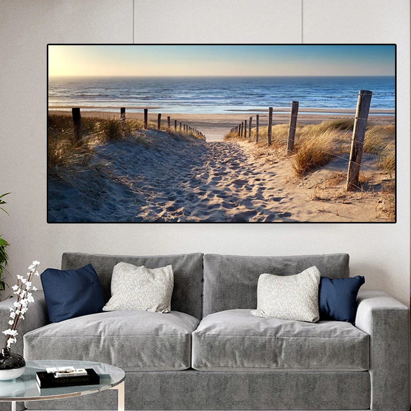 

Seaside Beach Sunrise Landscape Graceful Posters and Prints Seascape Canvas Painting HD Wall Art Picture Living Room Decoration