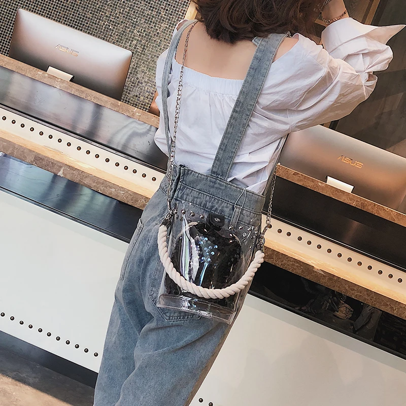 Новинка 2021 модная Прозрачная женская сумочка с блестками и заклепками сумка на