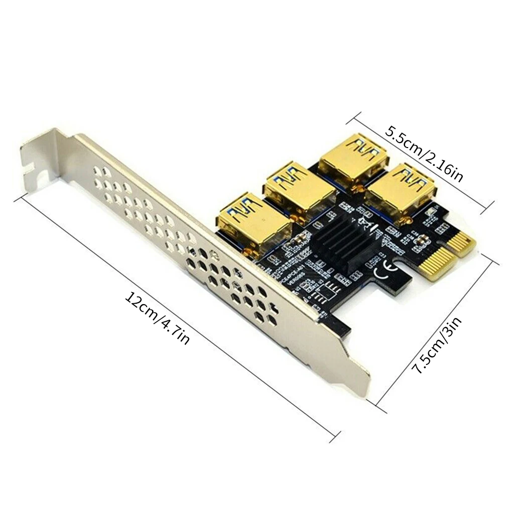 

PCI-E Expansion Card PCI-E Riser Board 4 Ports USB Adapter Card 1 to 4 Riser Card Set, 6pin Expansion Cable