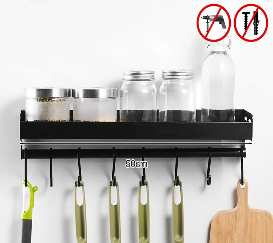 kitchen organizer storage wall mount spice racks aluminum shelves utensil spoon hanger hook kitchen gadgets accessories supplies free global shipping