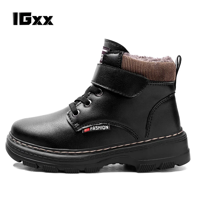 

IGxx новые детские зимние Ботинки martin, детские зимние ботинки, уличные модные сохраняющие тепло ботинки с бархатной подкладкой и хлопком