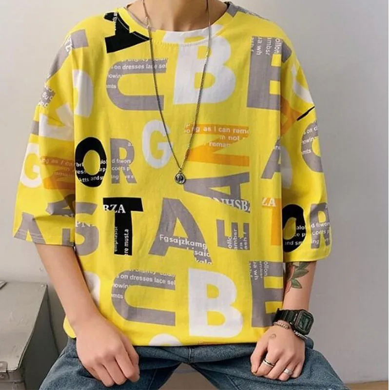 

Oversized Male T Shirt Cotton Fashion Loose Couple Clothing Short Sleeve O Neck Letter Print Streetwear Harajuku Hip Pop Tops