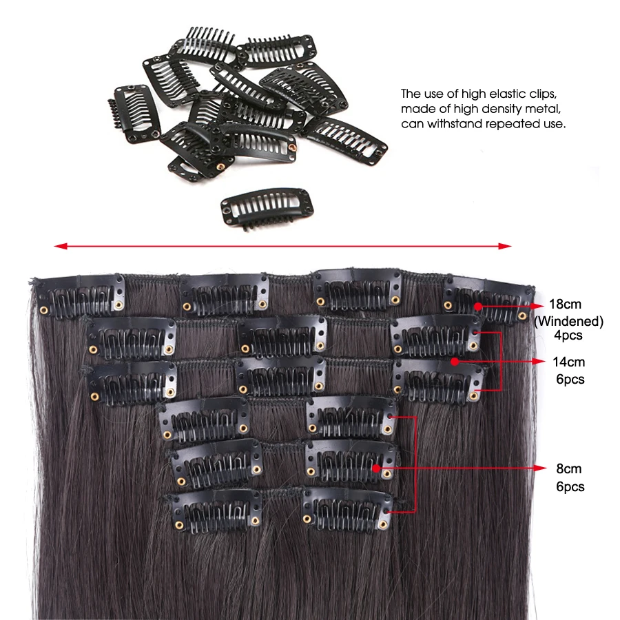 AliLeader Synthetic 16 Clips In Hair Extensions Women Natural Hair Extensions 6 Pcs/Set 16 Colors 22 Inch Synthetic Hair Piece