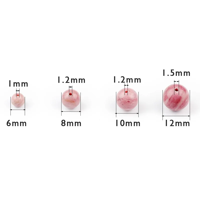 

BTFBES Rhodonite Natural Stone RHODOCHROSITE Round Loose Beads 6/8/10/12MM Ore Beads For DIY Jewelry Bracelet Making Accessories