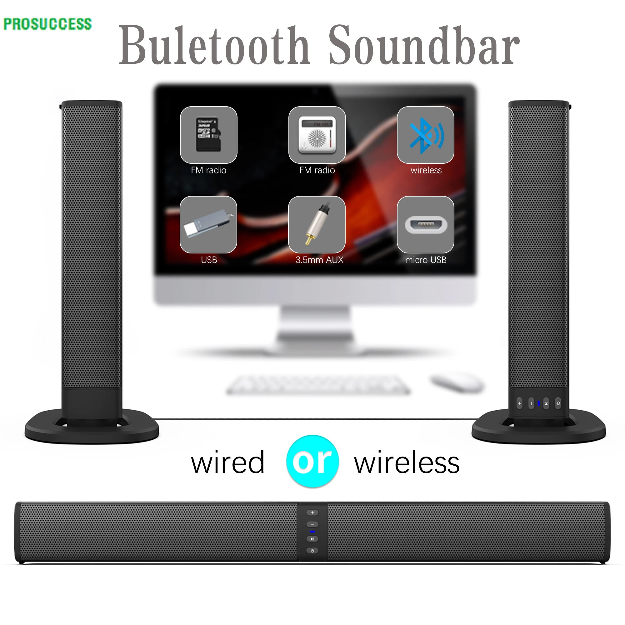 

20W Wireless Column Soundbar Bluetooth Speaker Powerful 3D Music Sound bar Home Theater Aux 3.5mm rca TF card For TV PC BS36