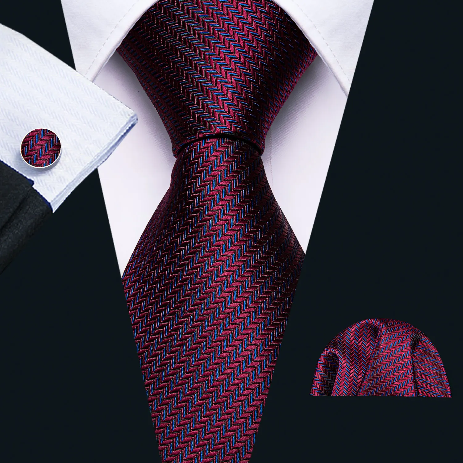 

Red Silk Wedding Necktie Jacquard Woven Striped Ties For Men Tie Handkerchief cufflink set Barry.Wang Fashion Designer FA-5028