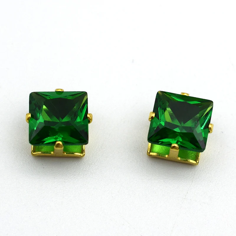 8 мм квадратный Циркон с золотой рамкой искусственные цветные драгоценные камни