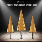 2021New 1 шт. HSS Титан покрытием Шаг сверло 4-20 мм буровая установка Мощность инструменты на высоком металлическом Скорость Сталь древесный Дырокол Коническое сверло