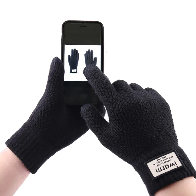 Зимняя Осенняя вязаная Glovess сенсорный экран мужские утепленные шерстяные