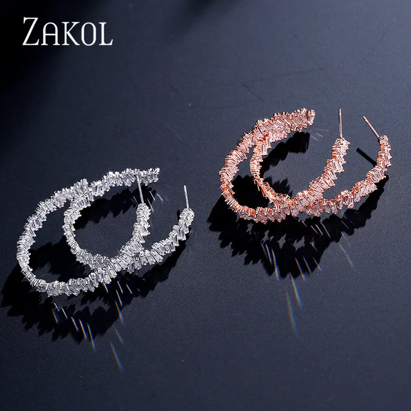Роскошные модные женские серьги ZAKOL в виде багета с кубическим цирконием класса
