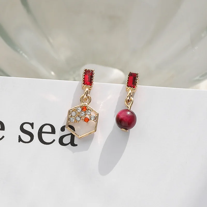 TIMEONLY нежные Красные кристаллы стразы серьги для женщин Корея Япония золотые Цвет