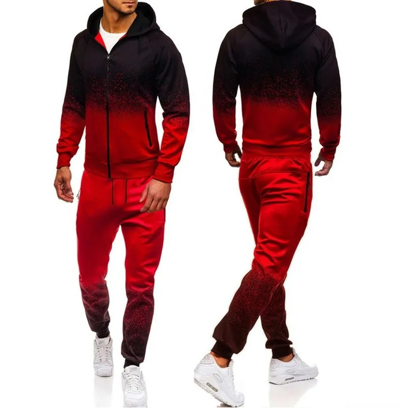 

Gradient color Hoodies Mens streetwear Sportswear Zipper Jacket Casual Hip Hop Harajuku Sweatshirt Sweatpants Suit 2pcs suit
