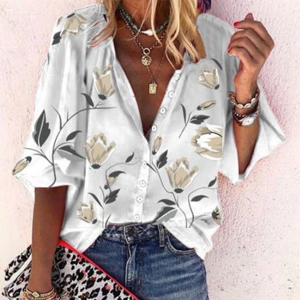

Printed Ninth-sleeve Long-Sleeved Shirt, Stand-up Collar Casual Shirt
