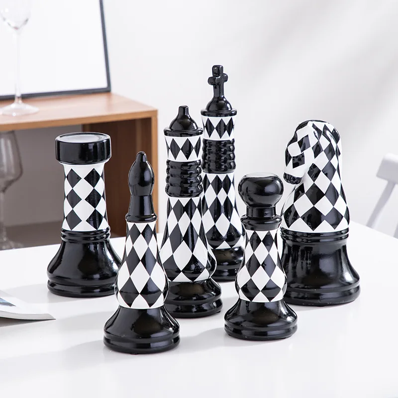 Chess Ornaments Ceramic Chess Pieces Board Games Accessories International Chess Home Decor Simple Chessmen Ornaments