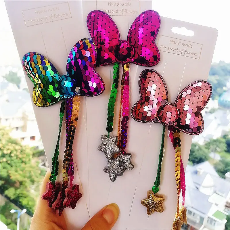 

Korea New Children's Cute Cartoon Mickey Big Sequin Hairpin Bowknot Tassel Fairy Little Girl Hair Accessories Headdress