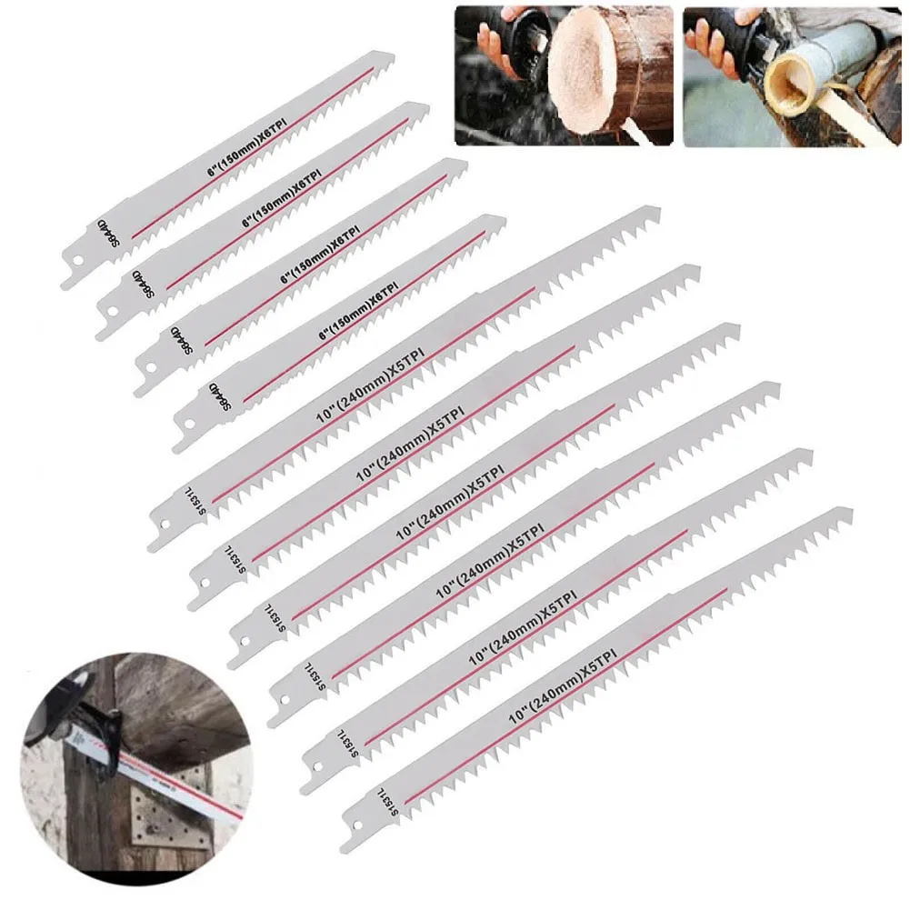 

10Pcs S1531L S644D 240/150mm Reciprocating Saw Blade Wood Metal PVC Tube Chipboard Cutting Sab Saw Blade Woodworking Tool Part