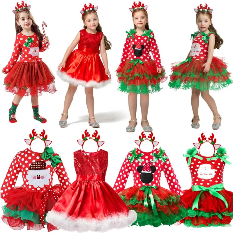 Красное детское платье рождественское для девочек 2 3 6 лет вечернее Санта Детские