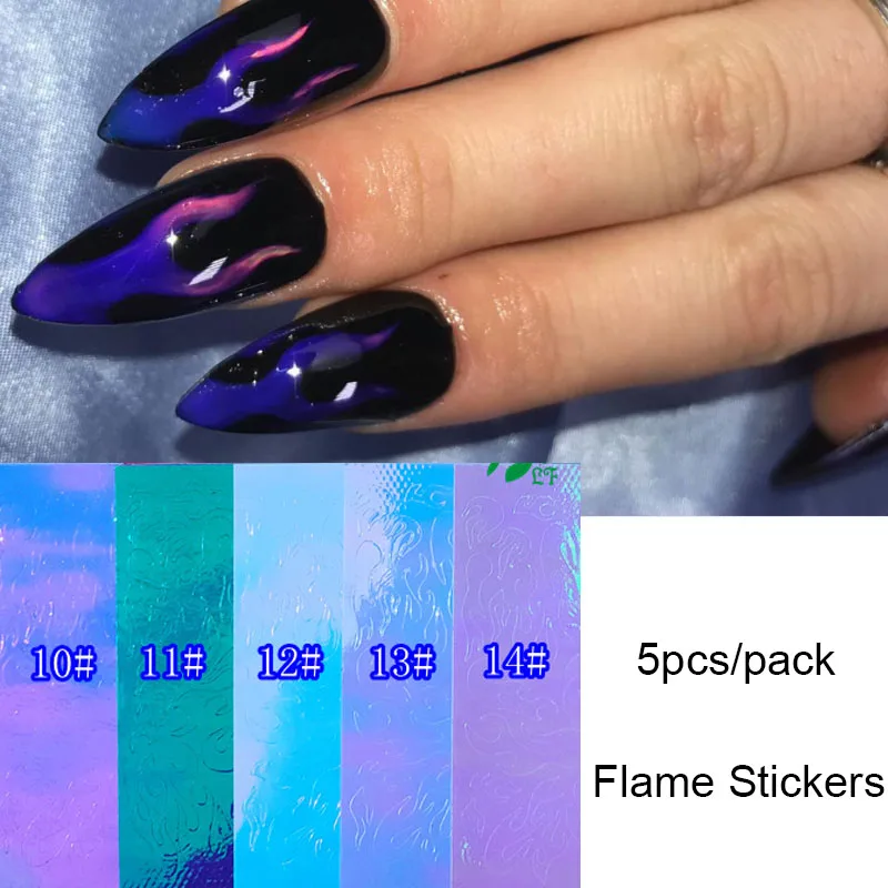 5pcs flame sticker Гель-лак для ногтей с эффектом настроения, термохромное изменение температуры, жидкий, Кристальный, солнечный, УФ-светодиодный, впитывающий, 2 г - Цвет: 5pcs flame sticker