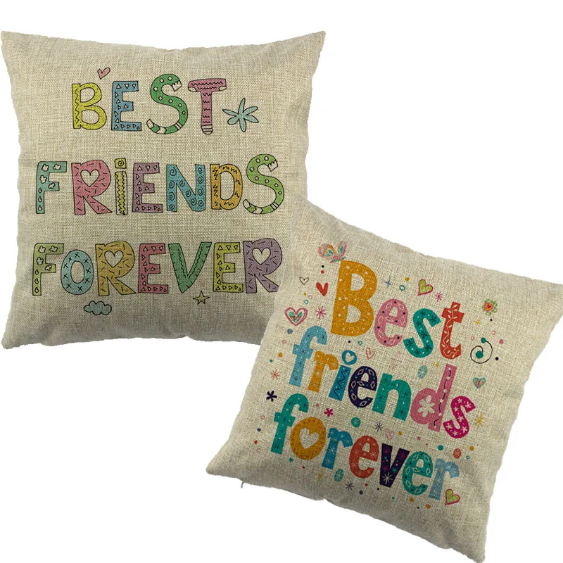 

Europe Style Best Friends Printed Cushion Cover Friendship Forever Cotton Throw Pillow Case Cushion Cover for Home Sofa Car