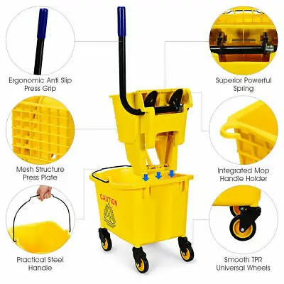 Commercial Mop Bucket Side Press Wringer on Wheels Cleaning 26 Quart Yellow | Инструменты