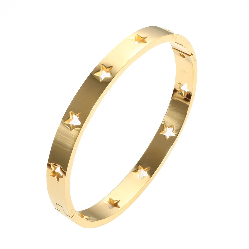 

Модный женский браслет с вырезами, браслет со звездочками, позолоченный титановый браслет из хирургической стали, браслеты для мужчин и жен...