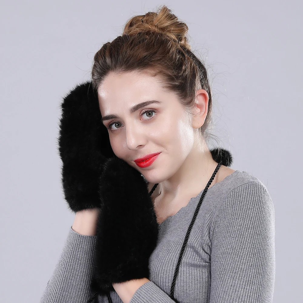 Женские вязаные перчатки из 100% натурального меха норки женские зимние теплые