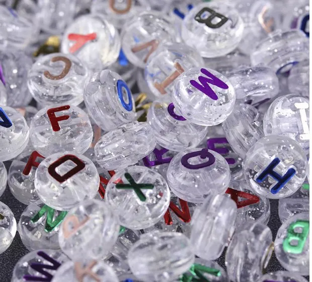 

100 шт., прозрачные акриловые бусины в виде букв