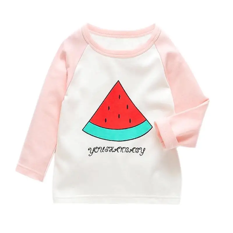 

Autumn Long Sleeve Fruit Print Splicing T-shirt Kid Baby Unisex O-neck Tops