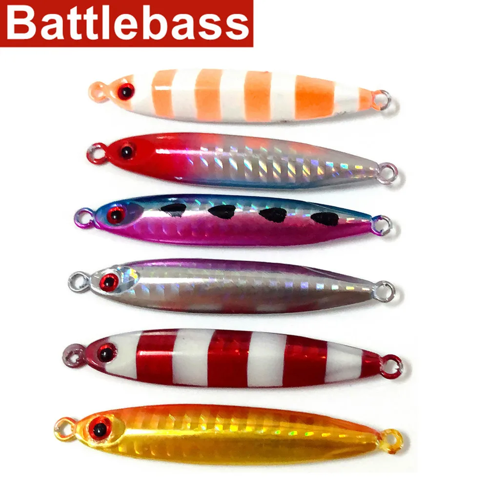 

BATTLEBASS 2021 NEW Shore Jigging Lures 20g 40g 30g 1PC Blatt SLIM Casting Slow Sea Fishing 3D Eyes Glow Zebra Mix Color