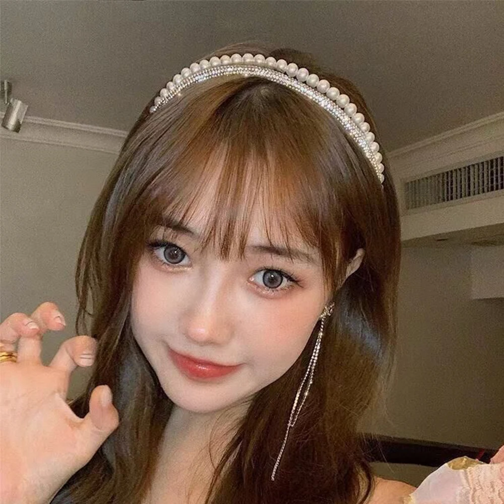 

1Pc Headband Korean Full Rhinestone Pearl Double Layer Hair Hoop Temperament Women Girls Headband Hair Accessories