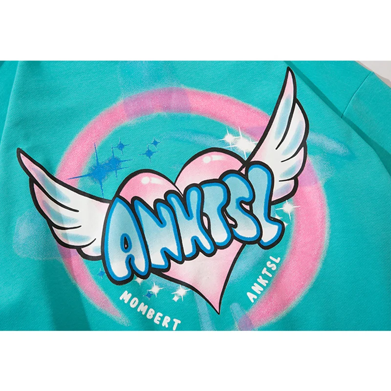 

Aolamegs Sweatshirt Hoodie Men Heart Letter Printed High Street College Style Pullover Oversized Casual Autumn Couple Streetwear