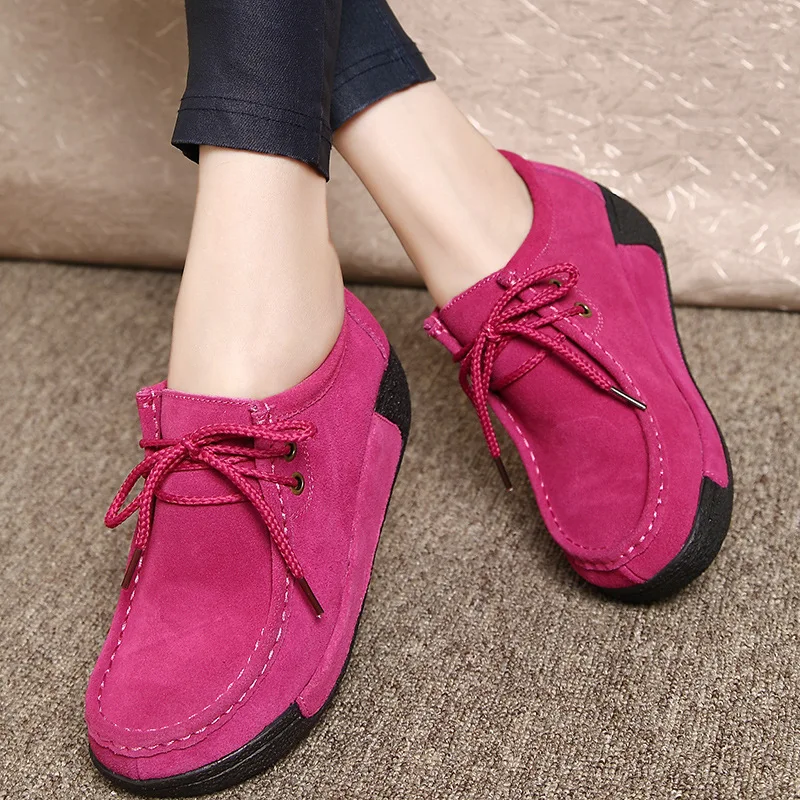 

Women Genuine Leather Flats Platform Loafers Woman Creepers Lace Up Driving Moccasins Female Casual Shoes Sapato Feminino hn7